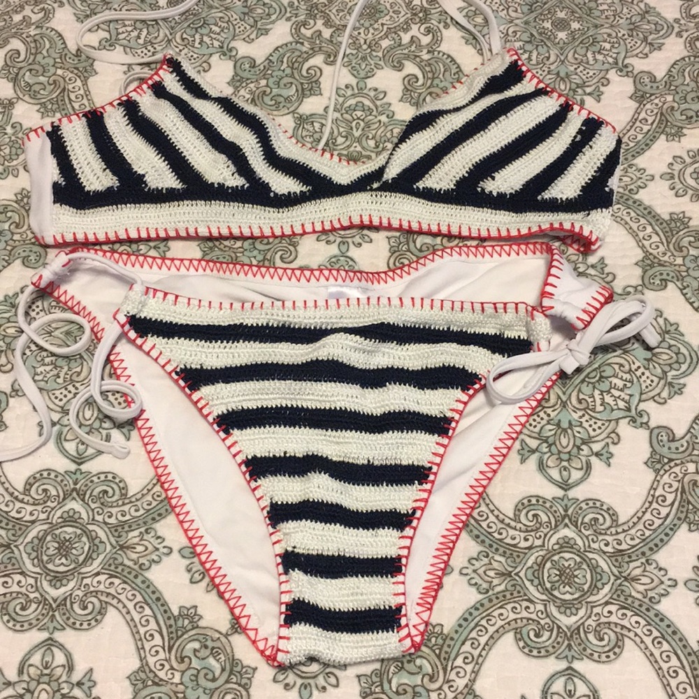 Crocheted Red White and Blue swimsuit